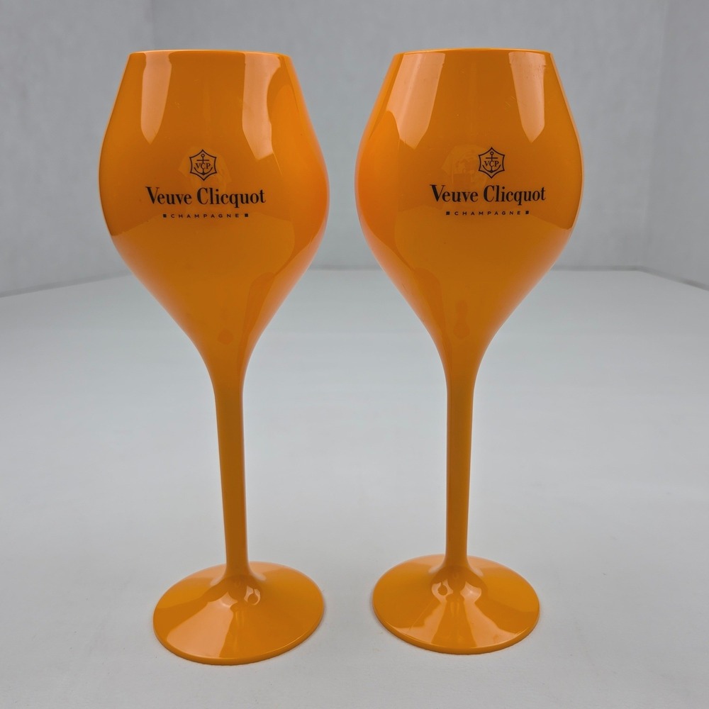Veuve Clicquot Champagne Flutes Set of 2 Orange Acrylic Outdoor Picnic Festival